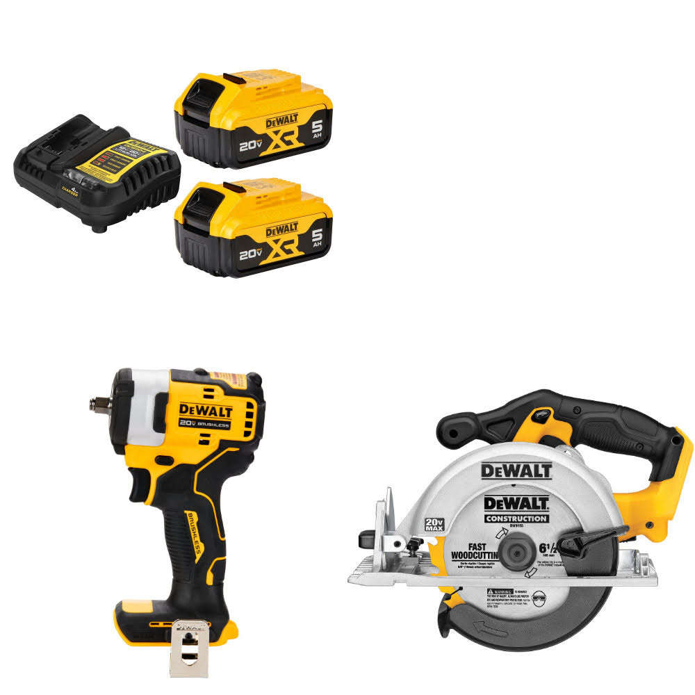 DeWalt DCB205-2C 20V Starter Kit W/ FREE DCF913B 20V Impact Wrench & Circ Saw