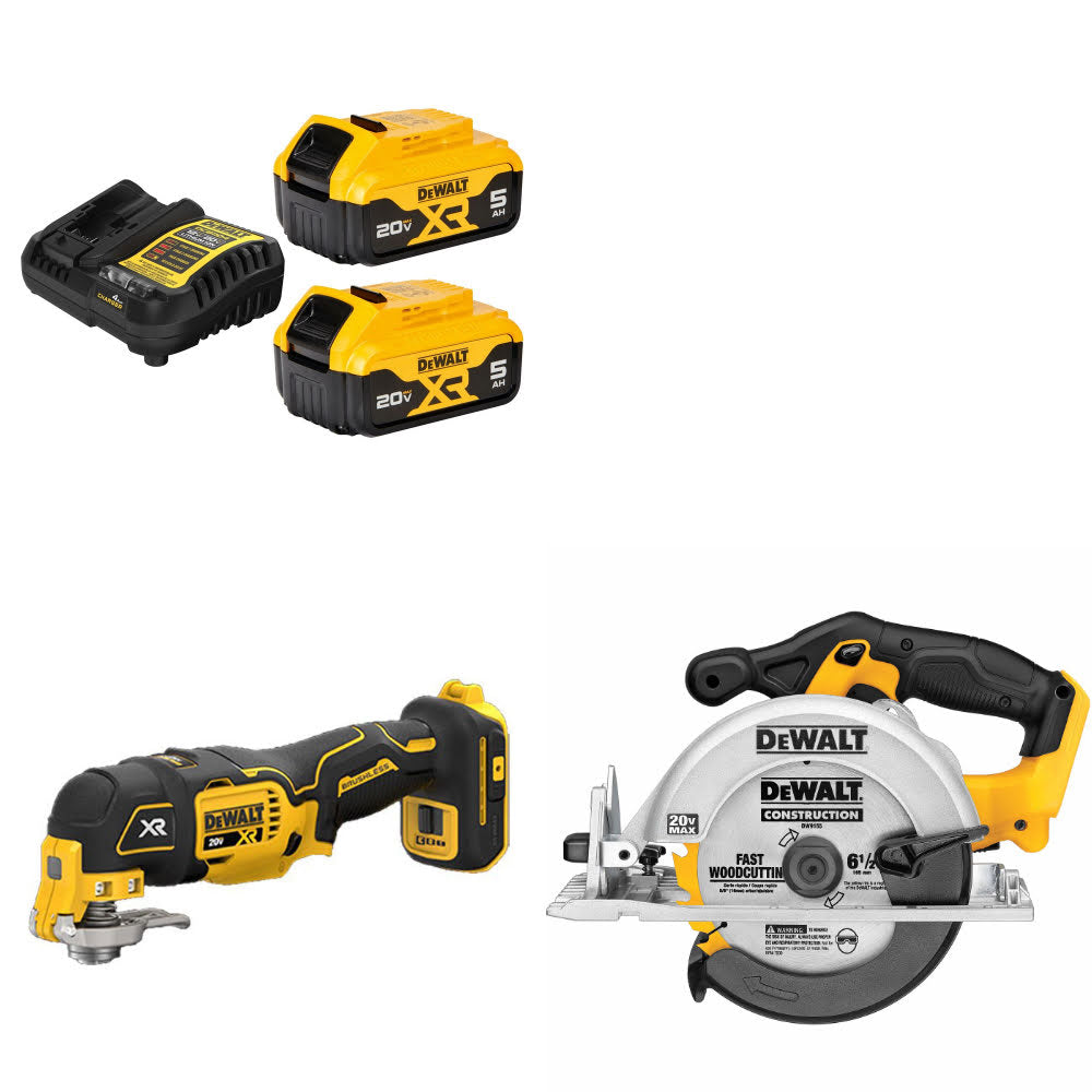 DeWalt DCB205-2C 20V 5Ah Starter Kit W/ FREE DCS356B 20V Multi-Tool  & Circ Saw