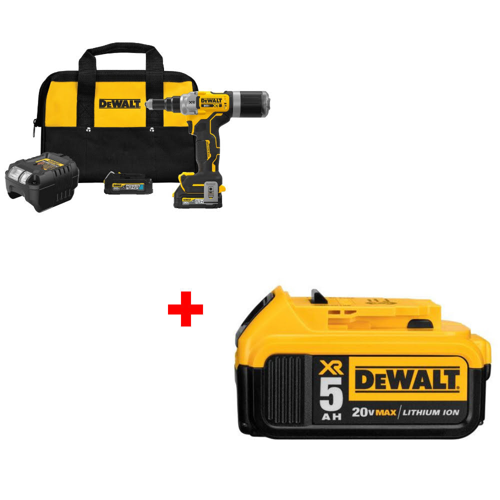 DeWalt DCF414GE2 20V MAX XR Rivet Tool Kit W/ FREE DCB205 20V MAX Battery Pack