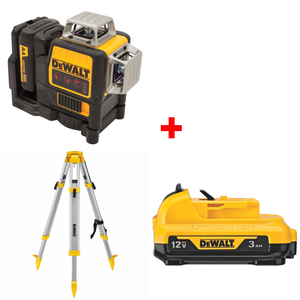 DeWalt DW089LR 12V 3 x 360° Line Laser W/ FREE DW0737 Laser Tripod & 12V Battery