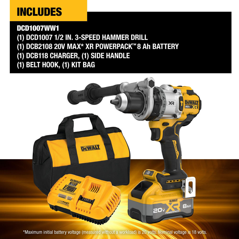 DeWalt DCD1007WW1 20V MAX XR Brushless Cordless 1/2 in. Hammer Drill Kit - 10