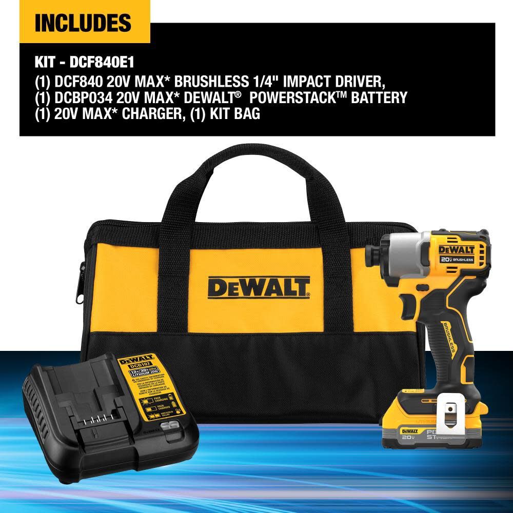 DeWalt DCF840E1 20V Impact Driver with PowerStack Battery