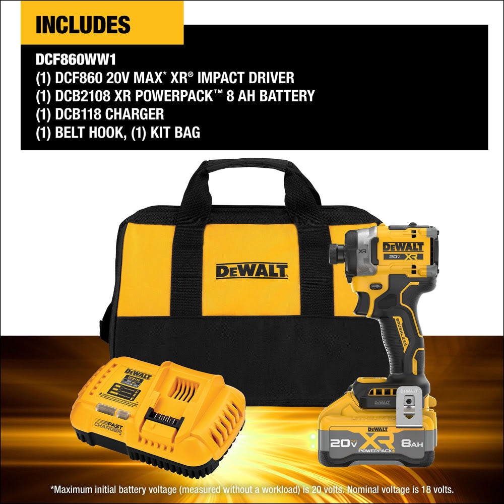 DeWalt DCF860WW1 20V MAX XR 3-Speed 1/4" High Torque Impact Driver Kit - 8